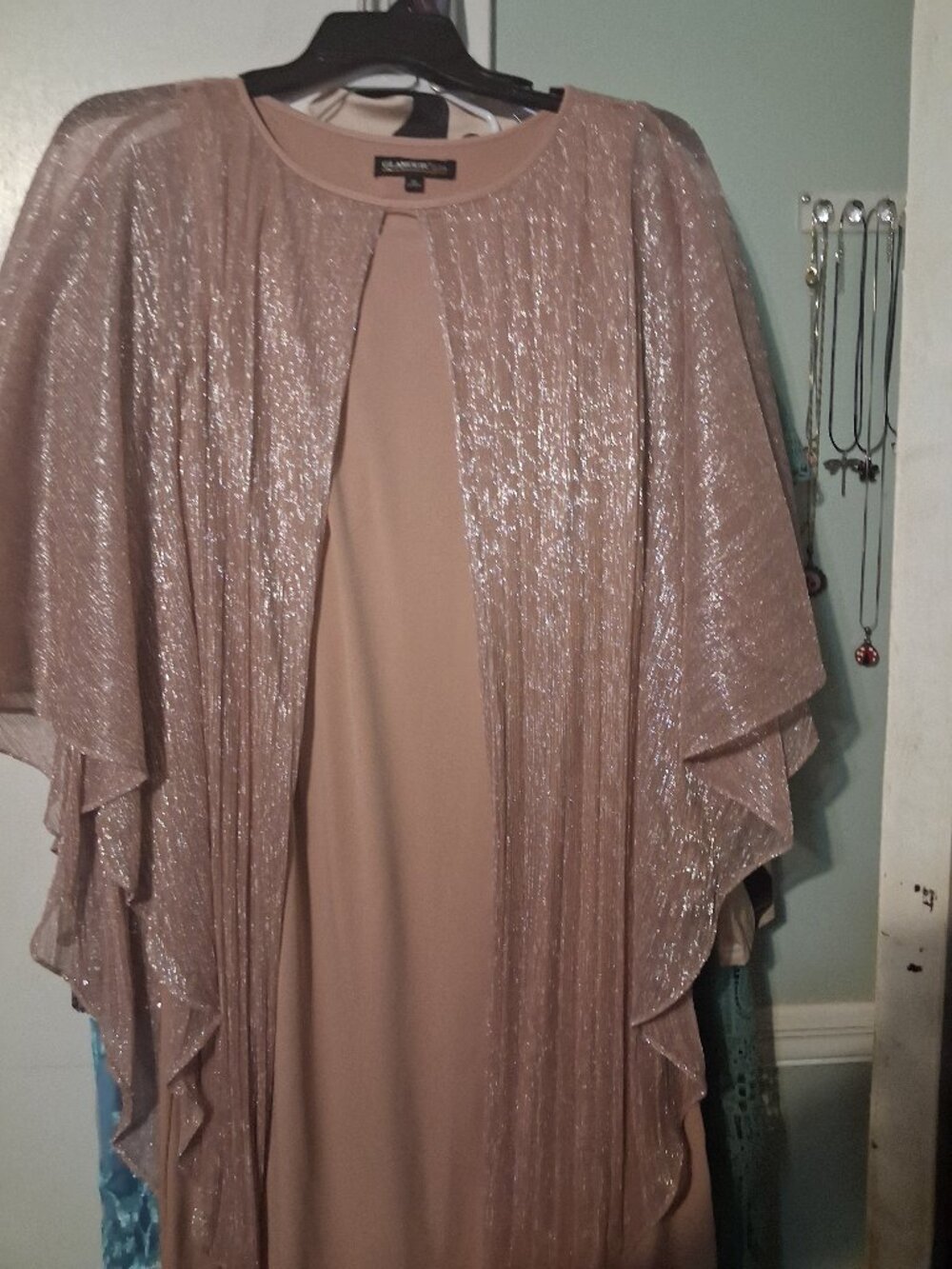 A peach flowing wedding dress mother of the bride